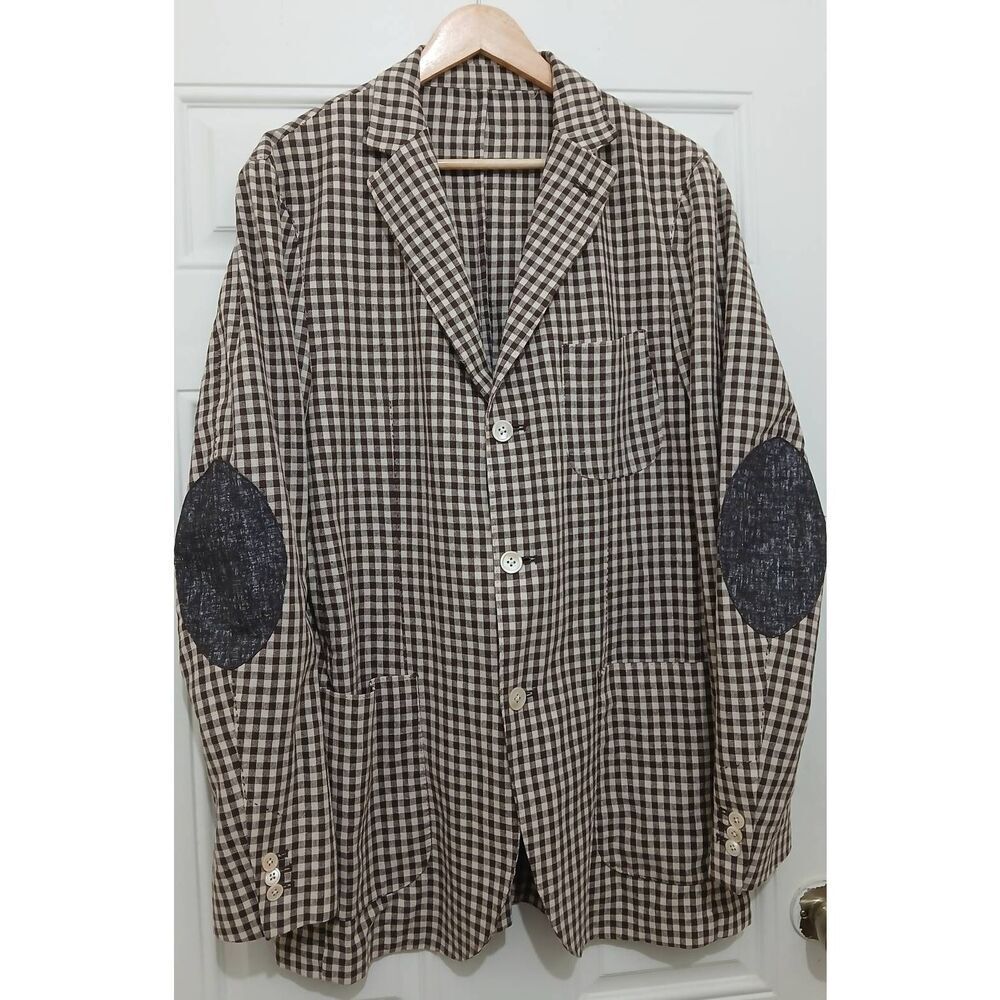 Classic Brown Gingham Sport Coat with Elbow Patches